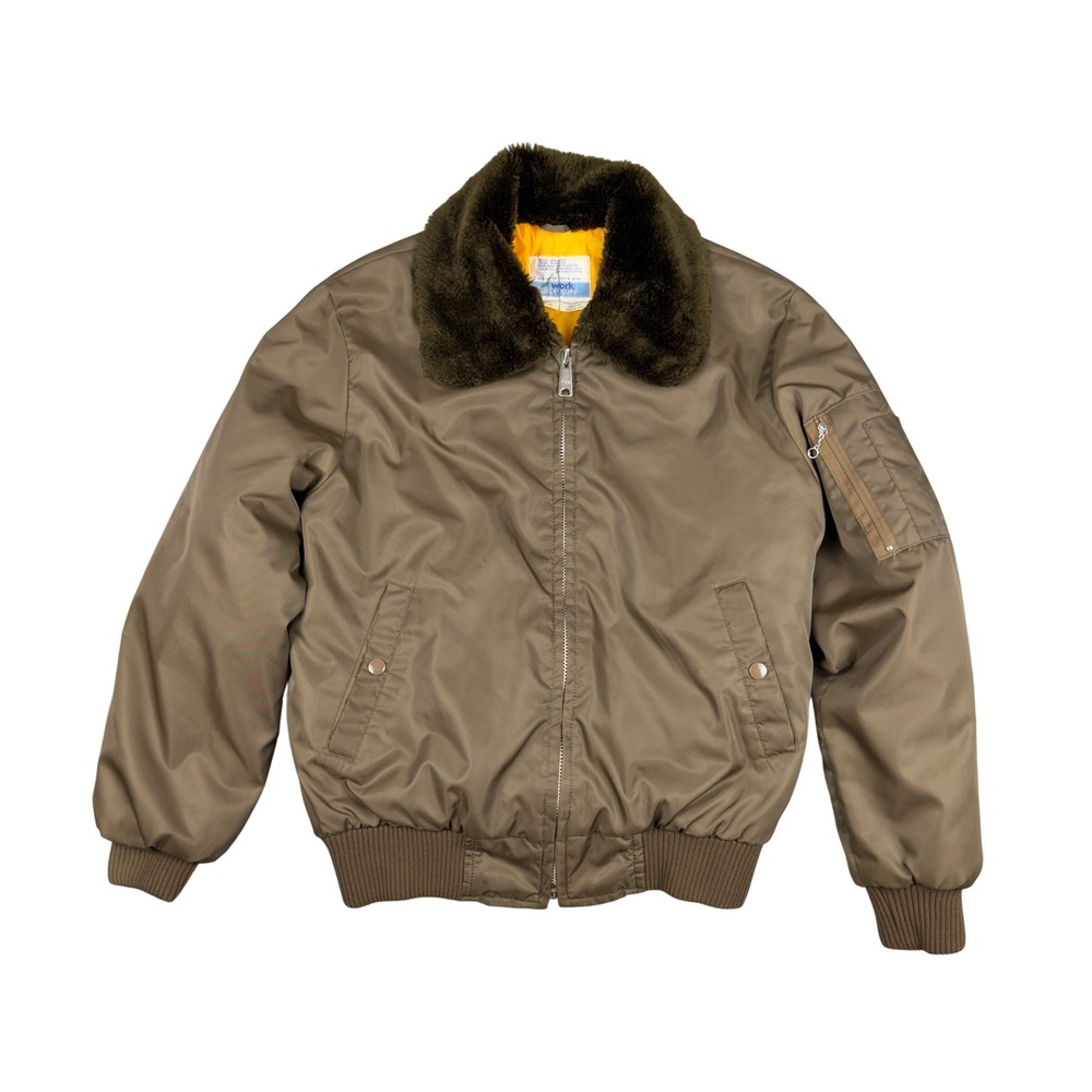 Vtg Sears Work Leisure Bomber Flight Jacket Mens M Brown Faux Fur Collar Japan